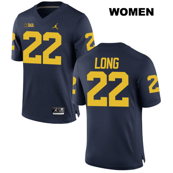 Women's NCAA Michigan Wolverines David Long #22 Navy Jordan Brand Authentic Stitched Football College Jersey AU25R75AW